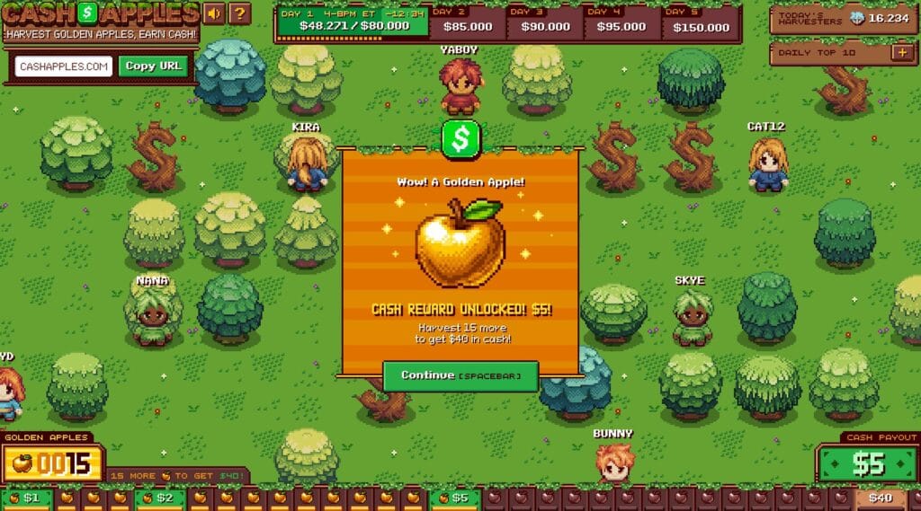 ​‘Cash Apples’ is giving away $500,000 to people who click on trees in a web browser 